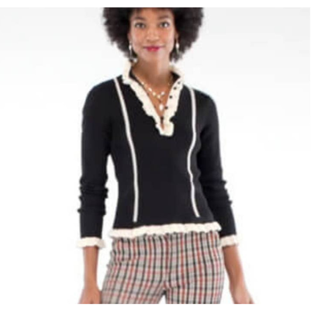 Cabi #4103 adorn pullover sweater black & white ruffle trim size medium